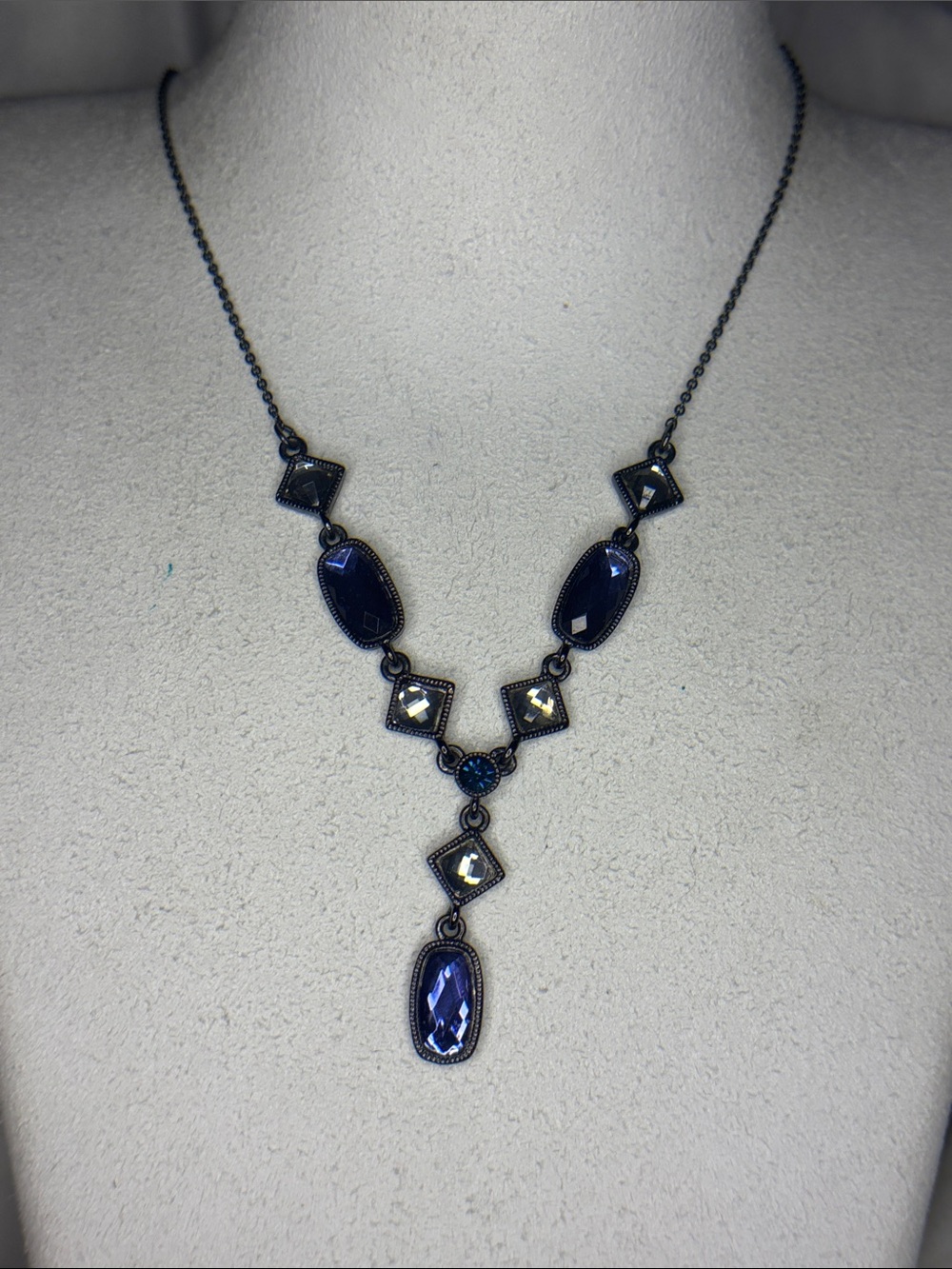 Avon Dark Blue Faceted Drop Necklace